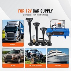 4 Trumpet Air Horn Kit, 150dB Train Horns for Trucks, 12V 120 psi Compressor 1.6