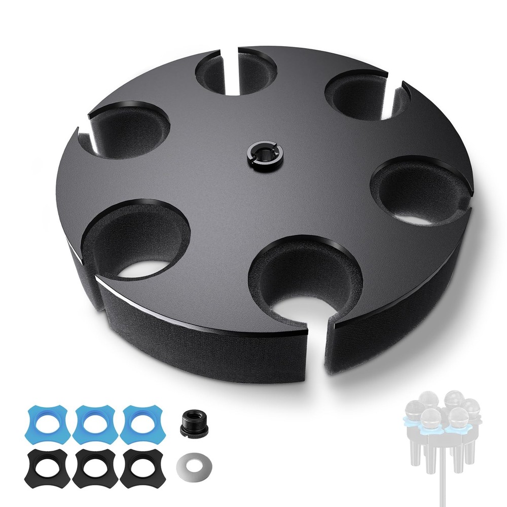 Multi Microphone Holder, Aluminum Multi Mic Holder Holds Up to 6 Mics, Wired and
