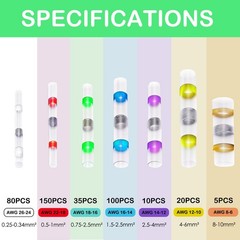 400pcs Solder connectors with Heat White，Yellow，Blue，Purple，Green，Red，Orange