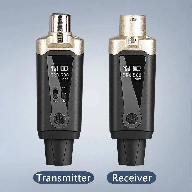 Black Wireless Microphone System XLR Converter Adapter UHF Automatic Transmitter