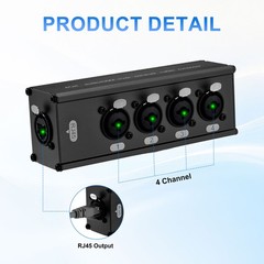 4 Channel XLR to Ethernet Extender, XLR 6.35 Female to RJ45, Black