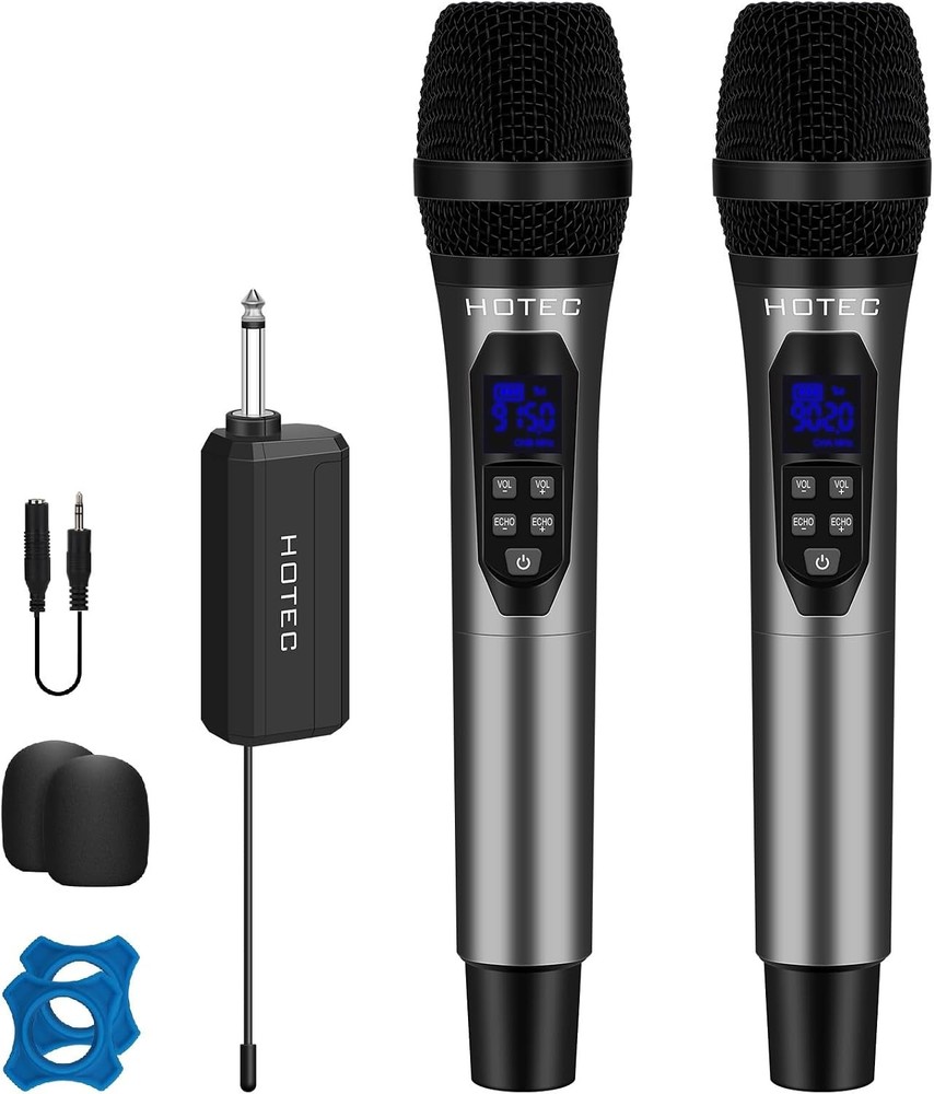 HOTEC UHF Wireless Microphones Dual Handheld Echo Volume 160FT