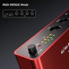 Quad-I/O | 4-In/4-Out MIDI Merge & Thru Box Metal, Red | Standalone Routing W…