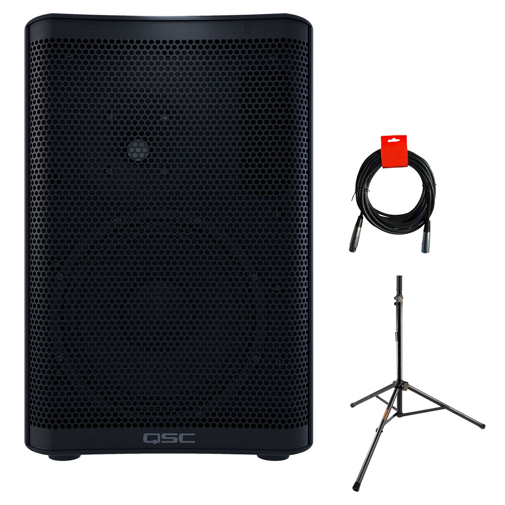 QSC CP8 Two-Way 8″ 1000W PA System w/ Speaker Stand & XLR Cable