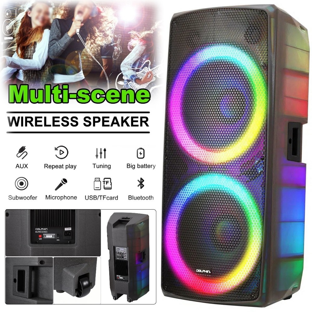 Powerful 15″ Dual Bluetooth Party Speaker Heavy Bass Karaoke Machine FM USB AUX
