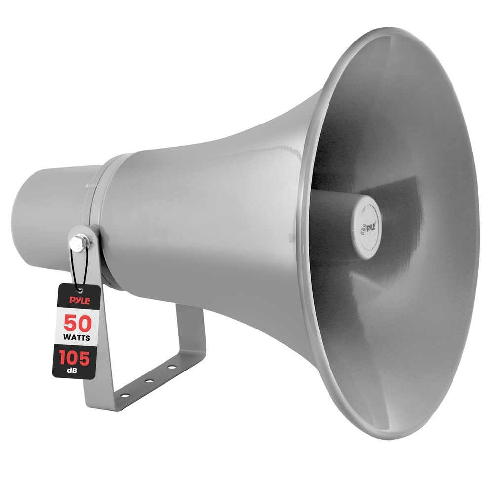 Pyle 50W Compact PA Horn Speaker – 13.5 Inch Indoor/Outdoor Megaphone Gray