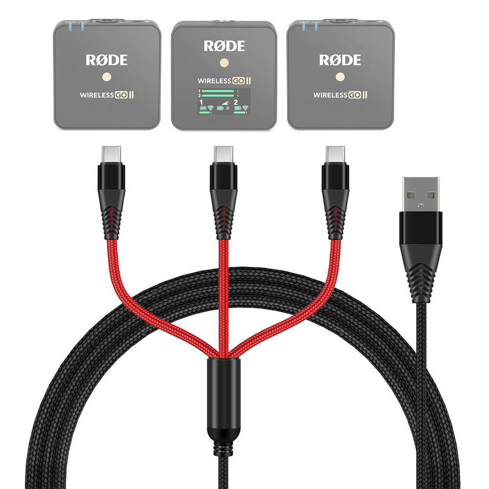 3-In-1 USB C Cable Replacement for Rode Wireless Go II Microphone System, Nylon