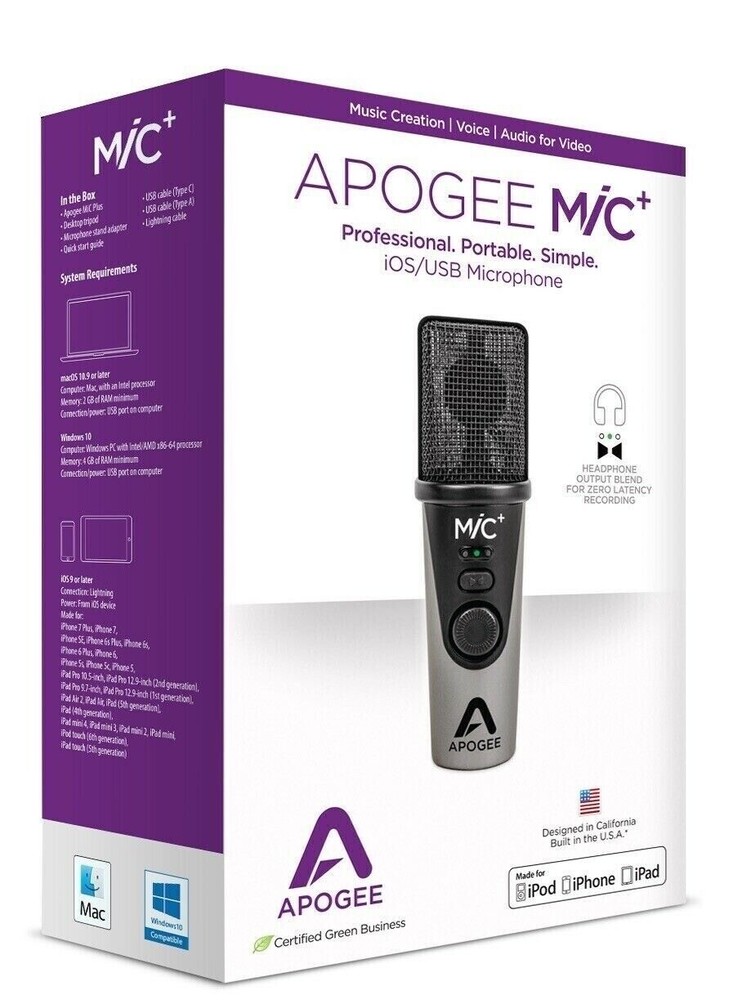 Apogee MiC+ Mobile Recording Mic PLUS Microphone for iPad, iPhone, Mac and PC
