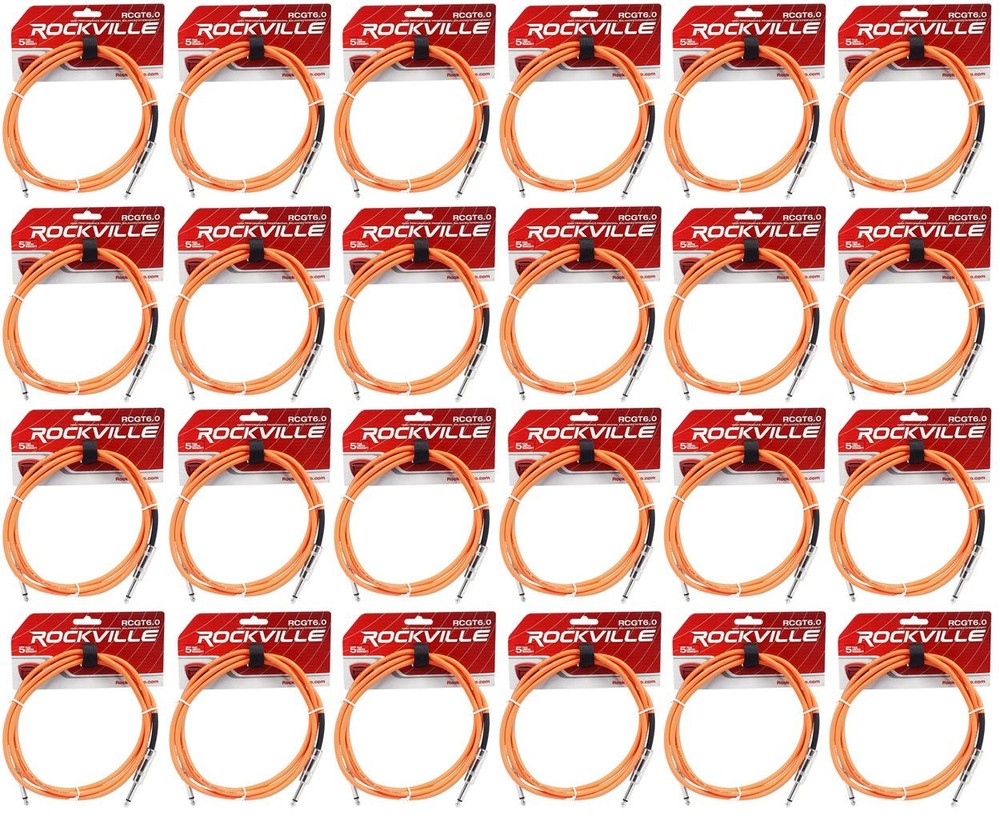 24 Rockville RCGT6.0O 6′ 1/4″ TS to 1/4“ TS Guitar/Instrument Cable