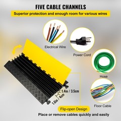 VEVOR 5 Channel Rubber Electrical Wire Cable Ramp Guard Warehouse Cord Protector