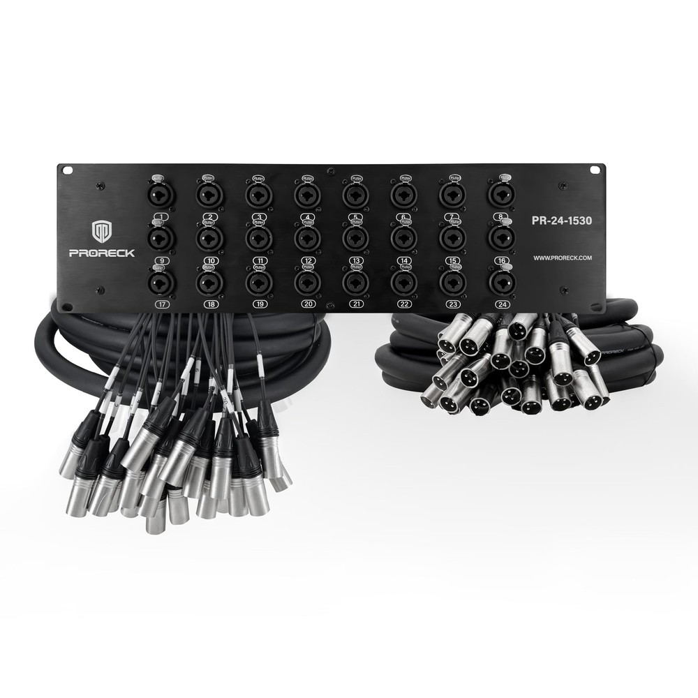 PRORECK Rack Mount TRS XLR Combo 15 Foot x 30 – 24 Channel, black