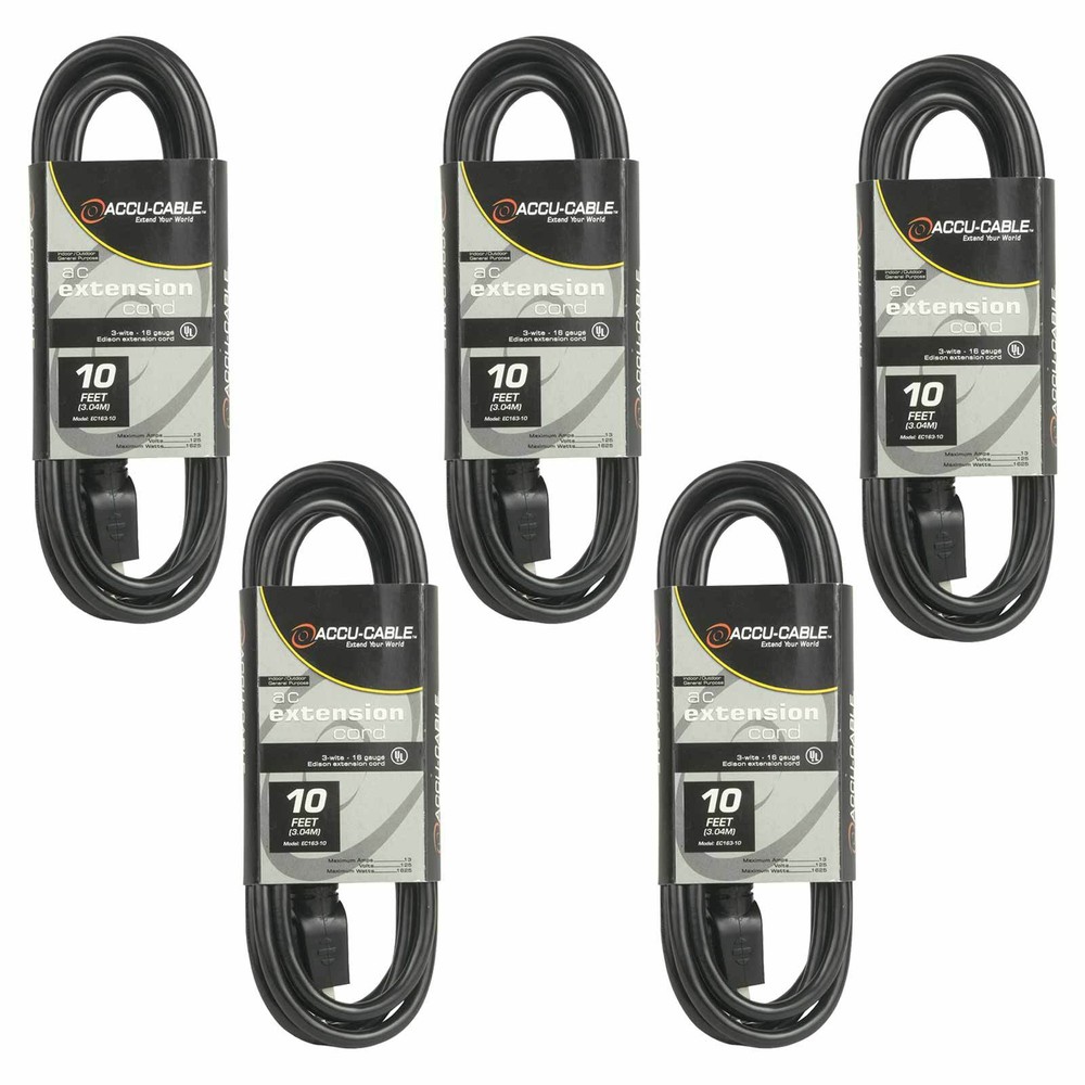 Five American Audio EC-163-10 Black 10FT Extension Cords