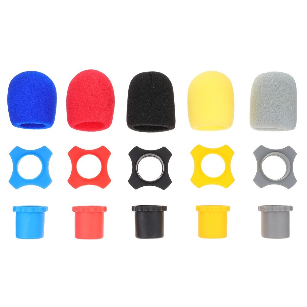 5 Sets Reusable Microphone Protective Covers Assorted Colors Anti-Drop Rings