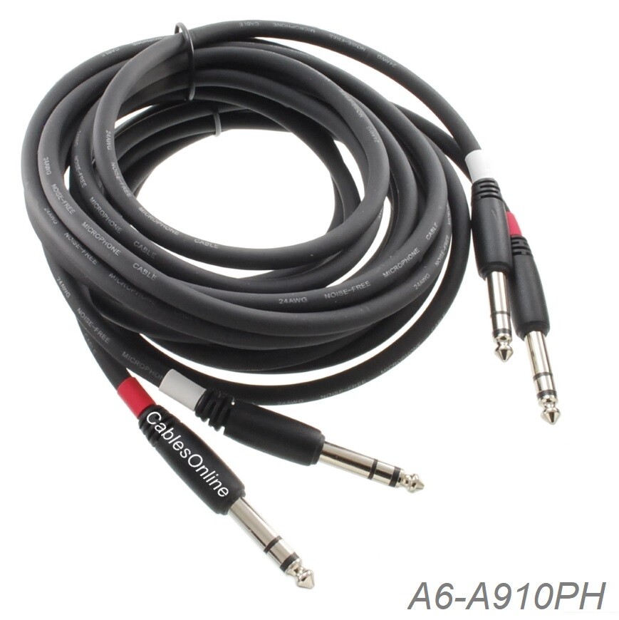 10ft Dual 1/4″ TRS Stereo Male to Male Plug Noise Free Black Audio Cable