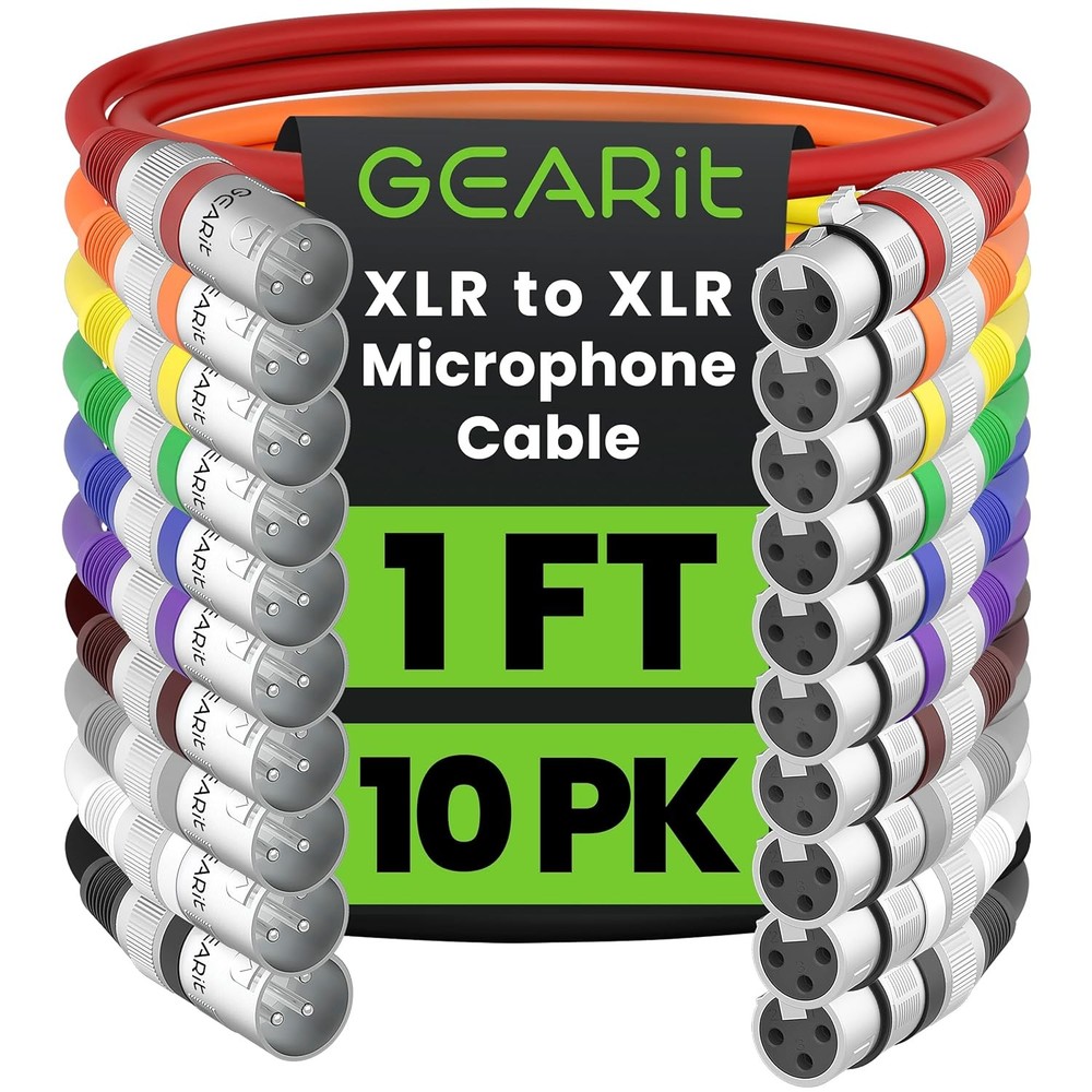 GEARit XLR Cables 1ft 10 Pack, Microphone Cable XLR Male to Female, Balanced Shi