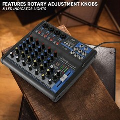 Pyle 6-Channel Professional Audio Mixer- USB, Bluetooth, 48V Phantom Power
