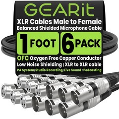 XLR Male To Female Microphone Cable Balanced Shielded Mixer Podcast 1 Ft 6 PK