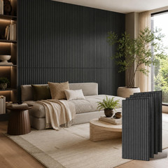 Matte Black Acoustic Wall Panels 4 Pack – Sound Dampening Slat Design
