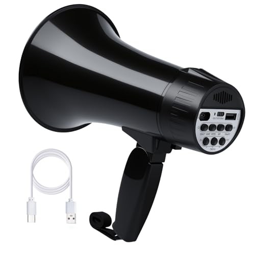 20 Watt Rechargeable Megaphone Bullhorn with Siren and 240s Recording, BT and