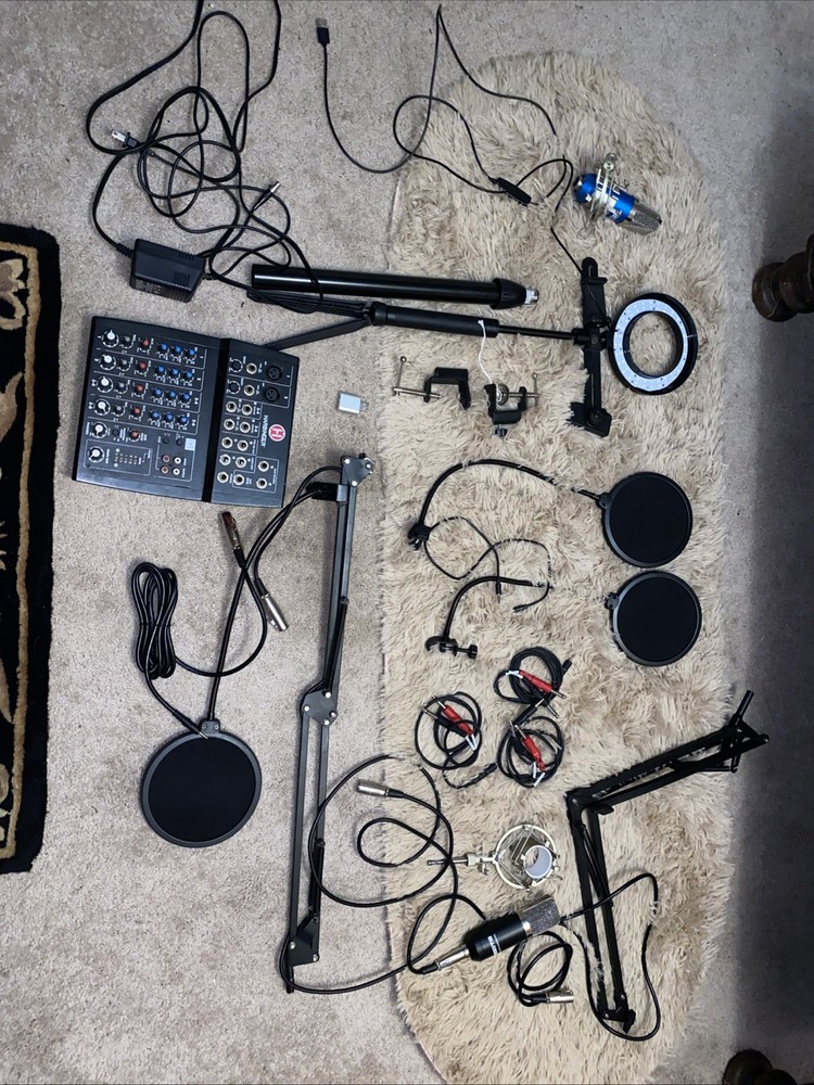 Harbinger Lvl Podcast Lot Microphones Tonor Stands Cords Filters