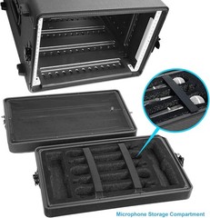 6U Rack Case 19″ Rackmount Flight Cases Portable Carry w/Microphone Compartments