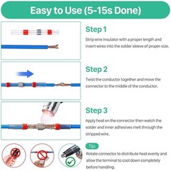 200PCS Solder Seal Wire Connectors Kit, red, green, white, blue, yellow