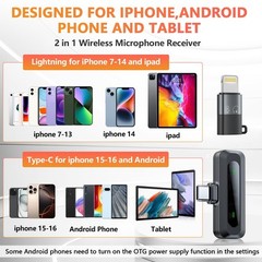 Wireless Microphone Mini Mic for iPhone/Android Phone, LED Display Lavalier