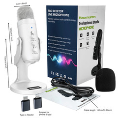 Professional White USB Condenser Microphone Studio Recording Mic for PC Computer