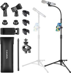 Dual Use Tripod Microphone Stand with Phone Holder Gooseneck Floor Mic