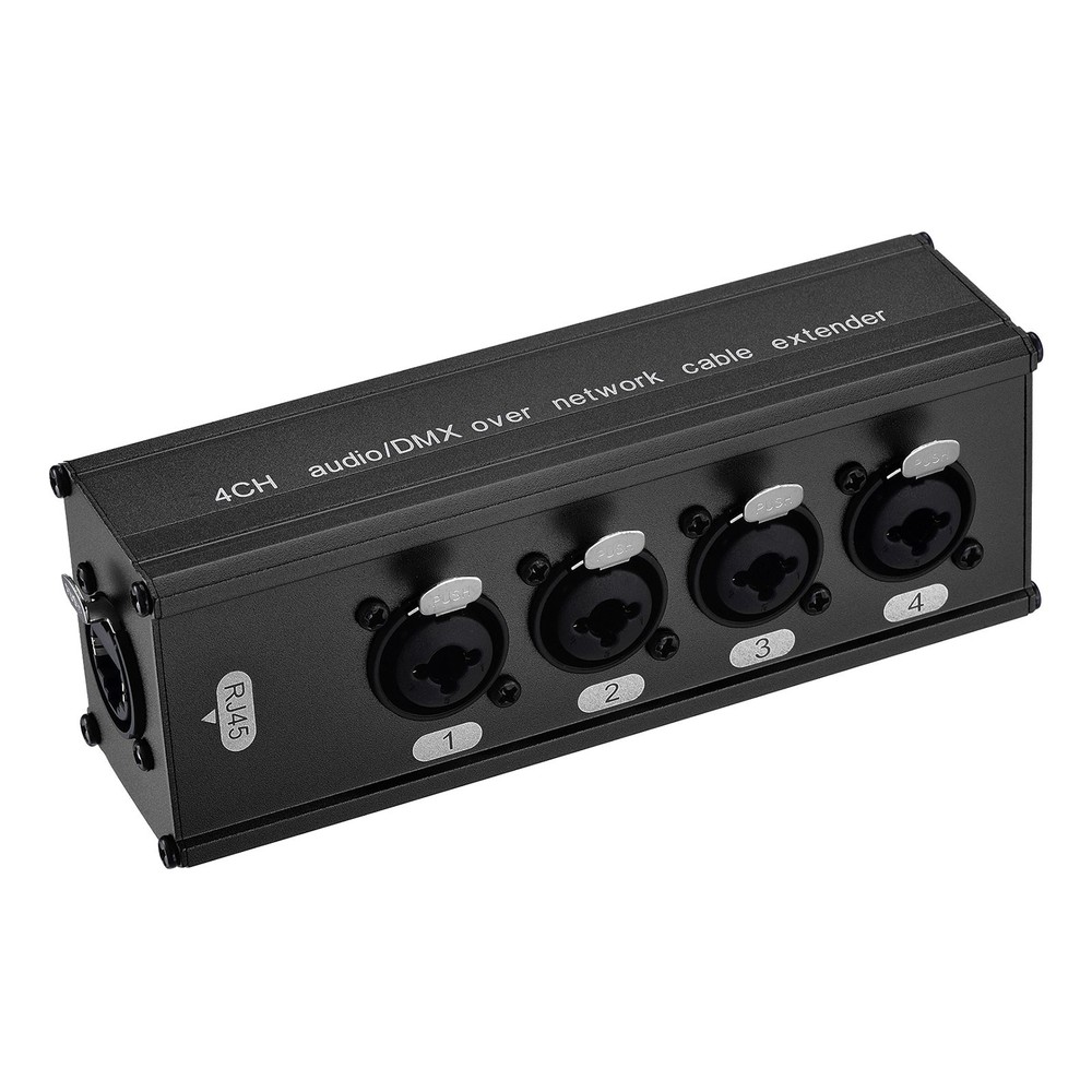 4 Channel XLR to Ethernet Extender, XLR 6.35 Female to RJ45, Black