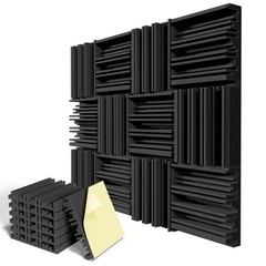 12 Pack Self-Adhesive Sound Proof Foam Panels,12 X 12 X 2 Inch 12pack, Black