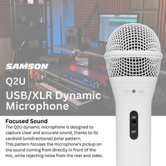 Samson Q2U USB and XLR White Microphone and Focus Pro Audio Shock Mount Bundle