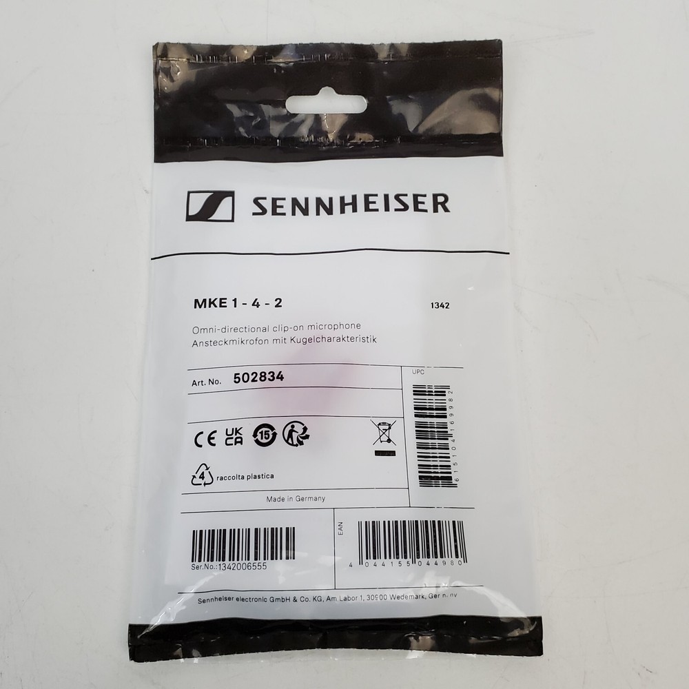 NEW Sennheiser MKE 1-4-2 Omnidirectional Subminiature Lavalier Microphone
