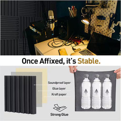 24-Pack Self-Adhesive Acoustic Foam Panels, 12X12X2 Inches, Black, High Density