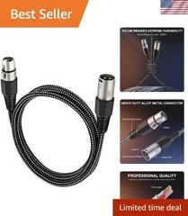 6FT Braided XLR Cable – Heavy Duty Microphone Cable with Pure Copper Conductors