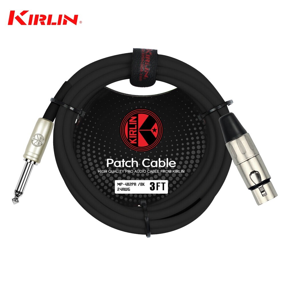 Kirlin 3FT XLR Female to 1/4″ Mono Plug Patch Cable MP-482 PR-03/BK