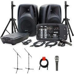 Gemini ES-210MXBLU-ST 600W 10″ Portable PA System Pack w/ Mic, Tripod, Cable KIT