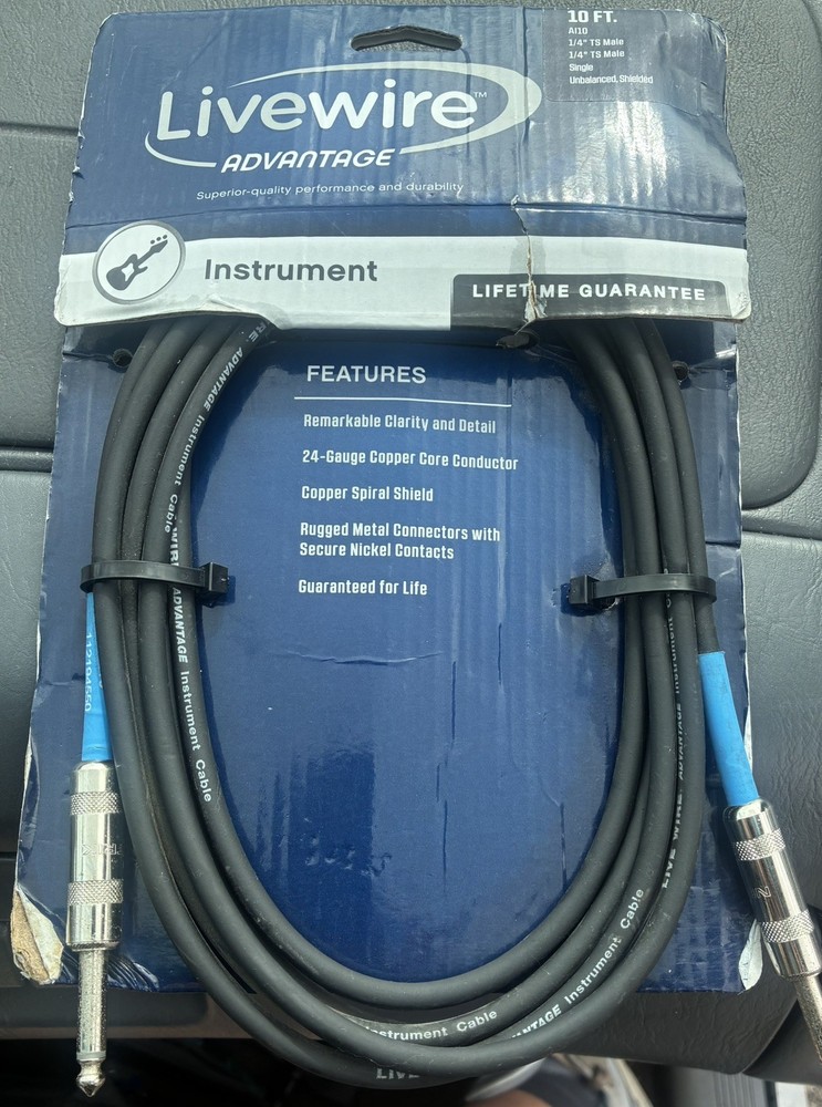 Livewire Advantag Instrument 10Ft Cable 1/4″ TS Male , 1/4″ TS Male Jack, AI10