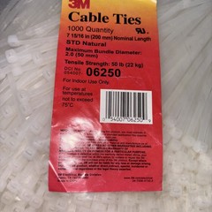 Cable Ties 7 15/16” Natural 1000 Pcs. 3M 06250 50 POUND TENSILE STRENGTH