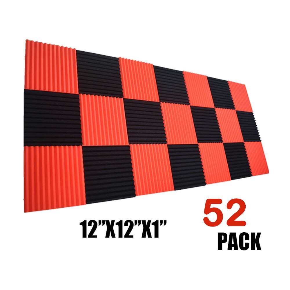 52Pack 12″X12″X1″ Black Red Acoustic Foam Sound Panel Studio Recording Wall Tile
