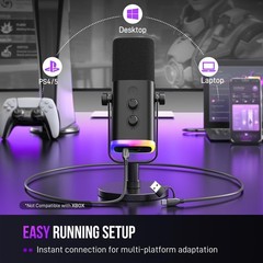 FIFINE AM8 USB/XLR Dynamic RGB Gaming Streaming Podcast Microphone w/Mute.