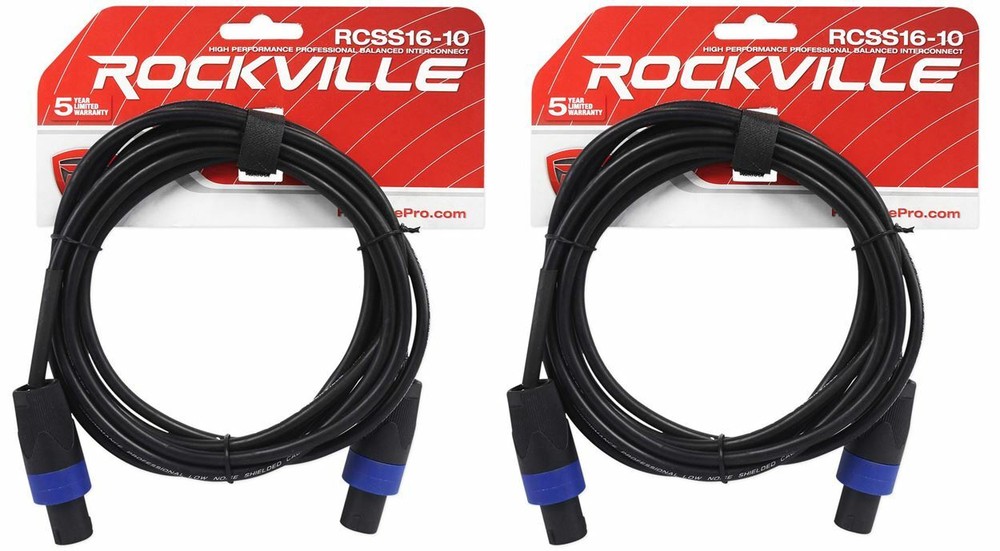 2 Rockville RCSS1610 10′ 16 AWG 100% Copper Speakon to Speakon Pro Speaker Cable