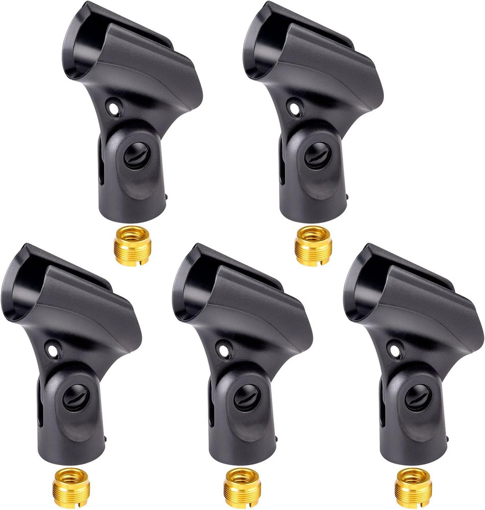 Universal Microphone Clip Holder with Nut Adapters 5/8″ to 3/8″,Black,5 Pack