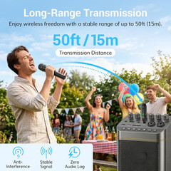 2.4G Dual Wireless Microphones, Rechargeable Cordless Handheld Microphones Syste