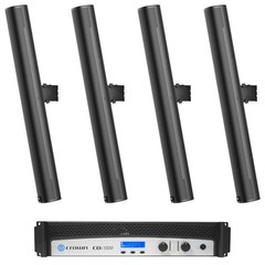 (4) JBL COL800-BK 32″ 70V Commercial Column Wall Mount Array Speakers+Crown Amp