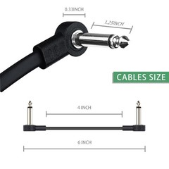 GOGHOST 4 Inch Guitar Patch Cables 6 Pack, 1/4″ TS Right Angle 4 Inch, Black