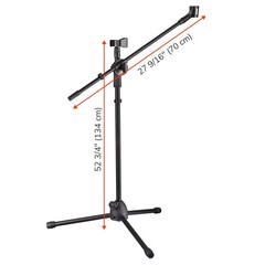 Microphone Boom Arm Stand w/ Dual Mic Clips Adjustable Tripod Phone Mount Holder