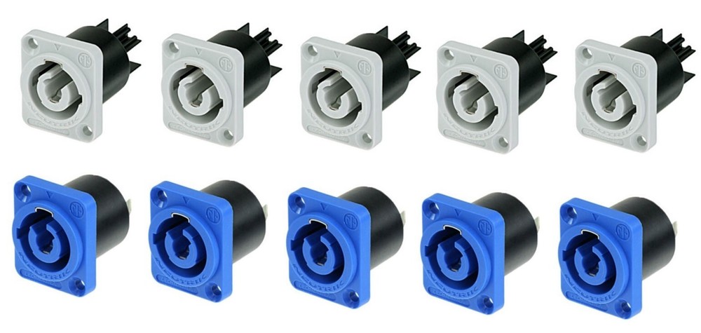 20 Pack – Neutrik NAC3MPB-1 + NACMPA-1 PowerCON In/Out Panel Mount Connectors
