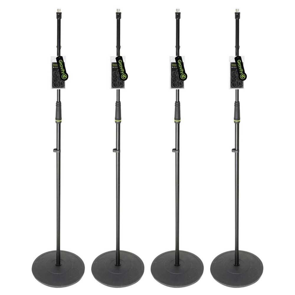 Gravity GMS23 Sturdy Durable Microphone Stand w Round Base in Black 4-Pack