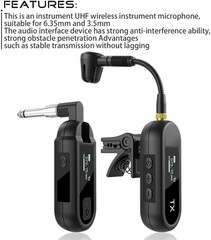 Wireless UHF Saxophone Microphone System, Clip-On Instrument Microphone for Sax